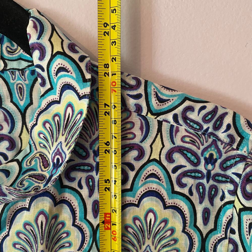 Chico's Blue Purple Paisley Print Button Down Shirt 100% Linen 2 / Large / 12 - Picture 8 of 9